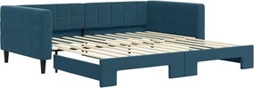 vidaXL Pat de zi cu extensie, albastru, 100x200 cm, catifea
