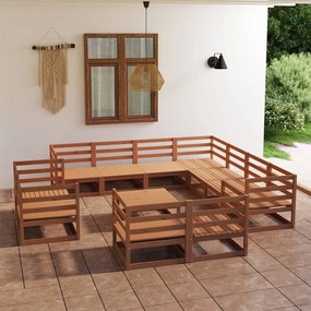 3075952 vidaXL Set mobilier de grădină, 12 piese, maro miere, lemn masiv pin