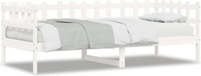 vidaXL Pat de zi fără saltea, alb, 90x200 cm, lemn masiv pin