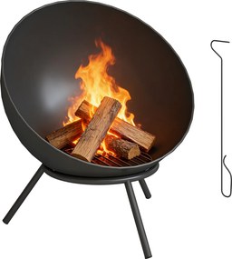 Outsunny Bol pentru foc 60 x 53 x 66cm reglabil focar cu cârlig grilaj pentru cărbuni suport Negru | Aosom Romania