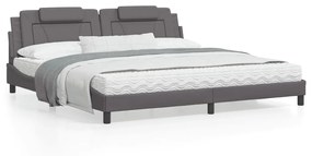 3208120 vidaXL Cadru de pat cu tăblie, gri, 200x200 cm, piele ecologică