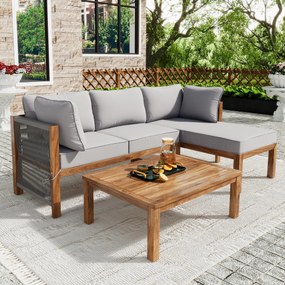 Set de scaune lounge de grădină din 3 piese, picioare ajustabile, 2 canapele de două locuri și 1 masă, Gri