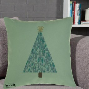 Perna Decorativa Brad de Craciun Acrilic Albastru, 40x40 cm, Verde, Husa Detasabila, Perna Inclusa, BEKZ®