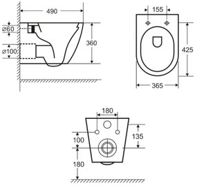 Vas wc suspendat cu functie bideu, Rotund, rimless si baterie negru mat Foglia Oslo Baterie negru mat