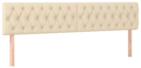 Pat box spring cu saltea, crem, 200x200 cm, textil Crem, 200 x 200 cm, Design cu nasturi