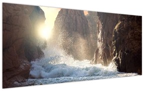 Tablou - Stânci și valuri ale oceanului (120x50 cm)