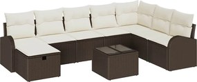 vidaXL Set de canapele pentru grădină cu pernă 9 pcs Maro Rattan poli