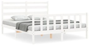 3192047 vidaXL Cadru de pat cu tăblie, alb, 160x200 cm, lemn masiv