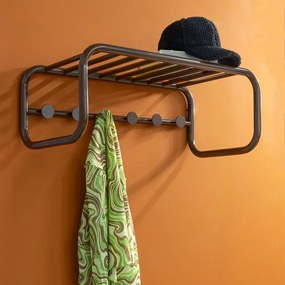 Cuier de perete maro închis cu raft din metal 72 cm Retro – Spinder Design