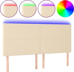 vidaXL Tăblie de pat cu LED, crem, 160x5x118/128 cm, textil