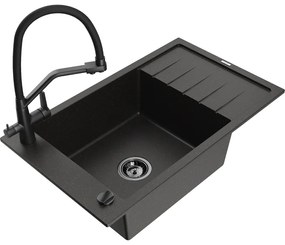 Mexen Elias chiuvetă granit 1-cameră cu scurgător și baterie de bucătărie Duo, negru/auriu metalizat - 6511-75-671701-70-B