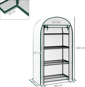 Outsunny Sera de Gradina cu Rafturi din Metal si Copertina din PE, Sera pentre Legume cu Usa Rulou 80x49x160cm, Verde | Aosom Romania