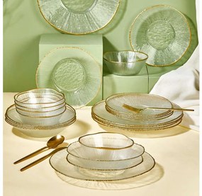 Set de masă, 24 piese, sticlă transparentă/auriu