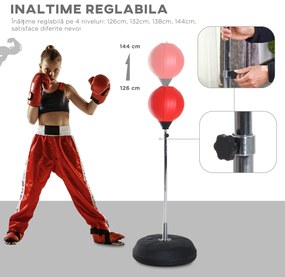 HOMCOM Sac de Box de Podea cu Înălțime Reglabilă, Mănuși de Box și Bază Umplută, 43x43x126-144 cm, Roșu | Aosom Romania