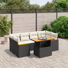 vidaXL Set canapele de grădină cu perne, 7 piese, negru, poliratan
