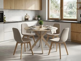 Masa rotunda de sufragerie TALIA 90 cm cu blat din ceramică tip travertin, bej