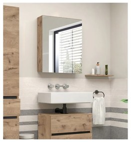 Dulap de baie în culoare naturală suspendat/cu oglindă cu aspect de lemn de stejar 60x70 cm Wisla – Støraa