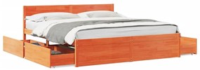 3282338 vidaXL Cadru de pat cu sertare maro ceruit, 200x200 cm, lemn masiv pin