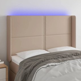3124003 vidaXL Tăblie de pat cu LED, cappuccino, 147x16x118/128 cm, piele eco
