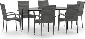 vidaXL Set mobilier de grădină, 7 piese, gri, poliratan