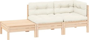 vidaXL Set mobilier grădină cu perne crem, 3 piese, lemn masiv de pin