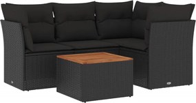 vidaXL Set mobilier de grădină cu perne, 5 piese, negru, poliratan
