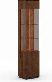 Vitrină lemn masiv Aurora Iluminată Stejar Fumuriu, 43 × 37 × 205 cm - Deschidere Stanga