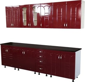 Bucatarie Zebra 260 cm din MDF Rosu Tulip cu blat termoizolant negru