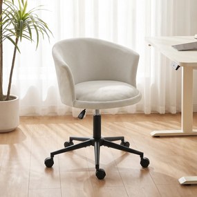 HOMCOM Scaun de birou rotativ din chenille, înălțime reglabilă, pentru machiaj, studio sau dormitor, crem | Aosom Romania