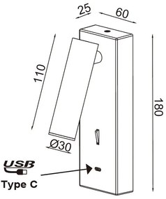 Aplica de perete, Mufa USB, LED, Tarifa III alama antic MA-8987