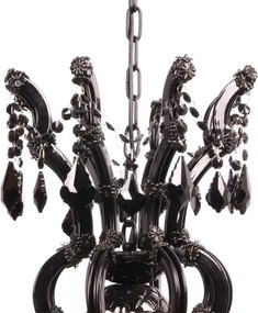 Candelabru din metal și sticlă, negru, cu 8 brațe tip lumânare și cristale negre, stil baroc, 78 x 73 cm, „Maria Theresa”