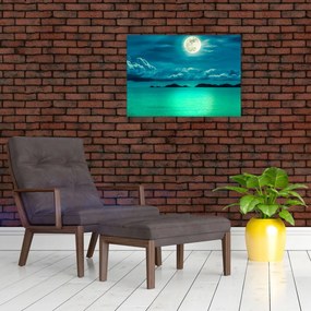 Tablou pe sticlă - Luna plină deasupra apei (70x50 cm)