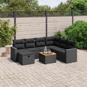 3264849 vidaXL Set mobilier de grădină cu perne, 8 piese, negru, poliratan