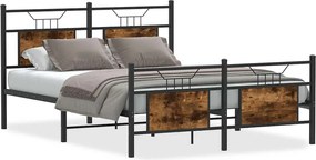 vidaXL Cadru pat fără saltea, stejar fumuriu 137x190 cm lemn prelucrat