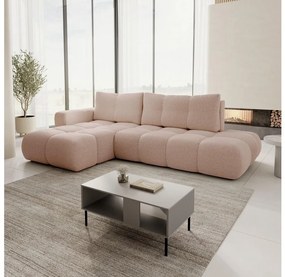 Colțar extensibil tapițat ALMADA, formă L, cu spațiu de depozitare, versiune stânga, roz