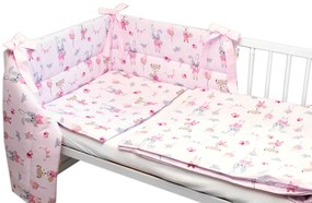 BABY NELLYS 3-dílná set de Mantinel cu lenjerie de pat, Vulpea și iepurele, roz 120x90