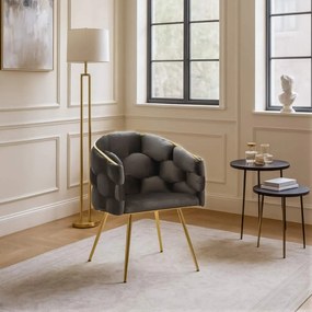 Scaun living gri din catifea cu picioare aurii metalice BUC 251