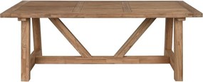 Masă dining din lemn masiv de tec, natur, 10 locuri, cu bază în formă de V, 75 x 200 x 100 cm, „Thoren”