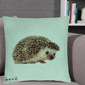 Perna Decorativa Arici Fotorealist, 40x40 cm, Verde Menta, Husa Detasabila, Perna Inclusa, BEKZ®