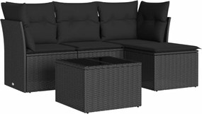 vidaXL Set mobilier de grădină cu perne, 5 piese, negru, poliratan