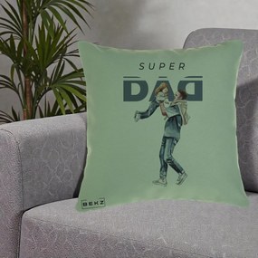 Cadou pentru Tata - Perna Personalizata Super DAD Tata si Fiica, 40x40 cm, Verde, Husa Detasabila, Perna Inclusa, BEKZ®