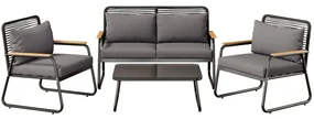 Set de lounge pentru grădină pentru 4 persoane, cu canapea dublă, 2 canapele individuale și 1 măsuță de cafea, Negru