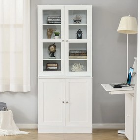HOMCOM Mobilier de Bibliotecă cu 2 Dulapuri, Rafturi și Uși din Sticlă Alb | Aosom Romania