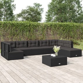 3187162 vidaXL Set mobilier de grădină cu perne, 8 piese, negru, poliratan