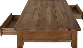 Măsuță de cafea dreptunghiulară din lemn reciclat, natur, cu 2 sertare și nișă deschisă, finisaj mat, 38 x 130 x 90 cm, „Norwyn” – Ethnic Collections