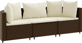 vidaXL Set canapele de grădină cu perne, 3 piese, maro, poliratan