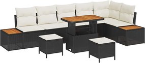 vidaXL Set de canapele pentru grădină 9 pcs Negru poliratan