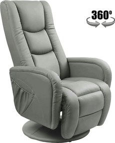 Fotoliu recliner PULSAR, gri, piele ecologica/metal, 68x85/135x85/106
