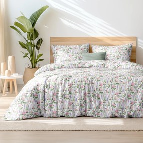 Goldea lenjerie de pat 100% bumbac - trandafiri din măceș cu lavandă 150 x 200 și 50 x 60 cm