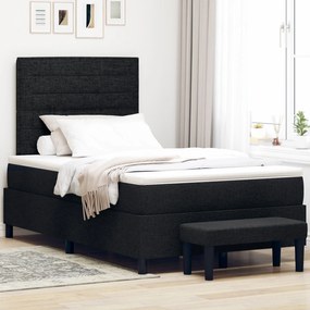 vidaXL Pat cu Arcuri cu Saltea &amp; Bancă Negru 120x190 cm Țesătură